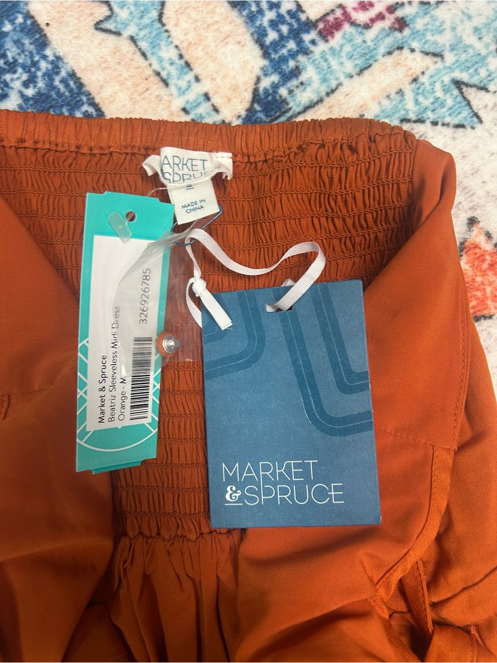 Market & Spruce Rust Orange Midi Dress with Tie Waist and Pockets - Picture 7 of 10